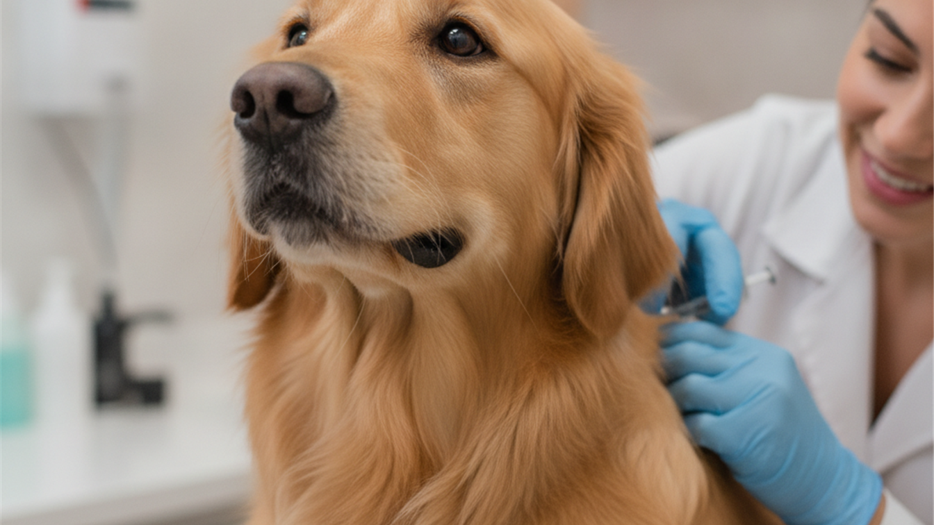 Cachorro recebe vacina do veterinario