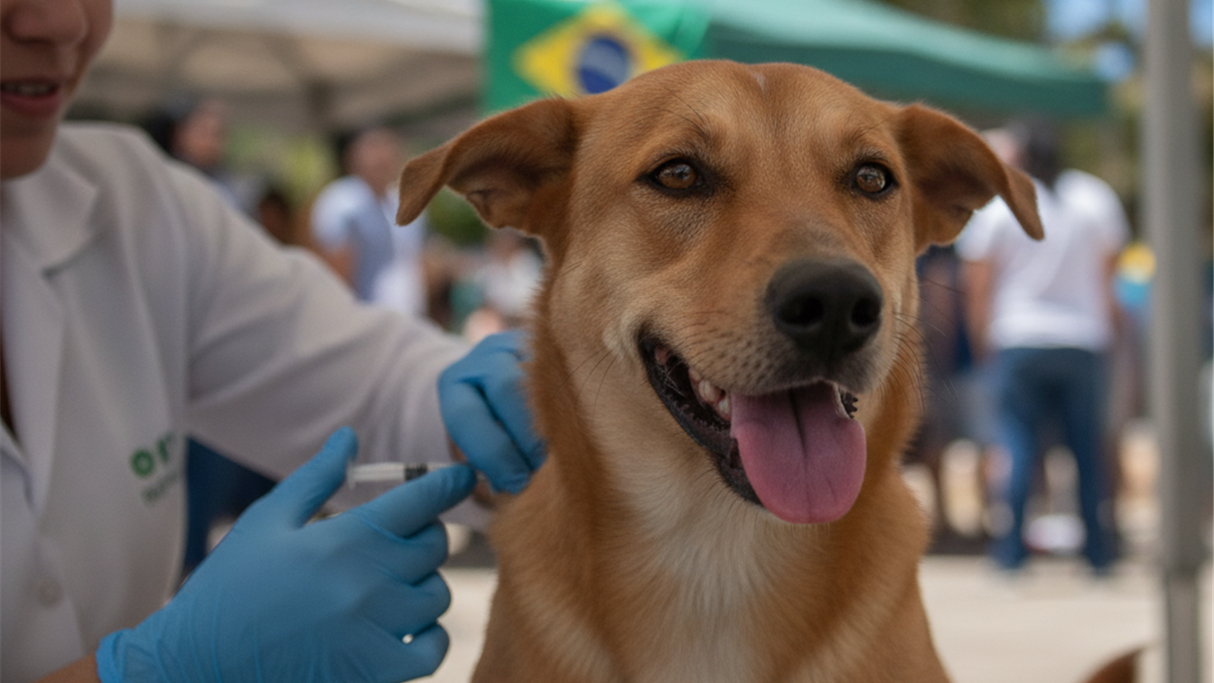 Cachorro recebendo vacina em campanha de vacinacao