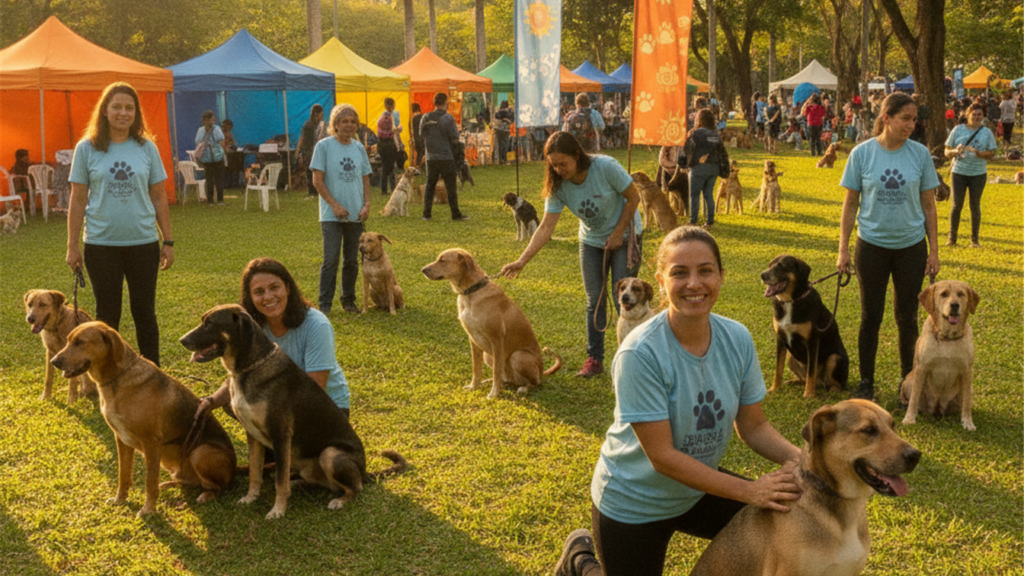 Feira de adocao de caes vira-lata em parque no Brasil