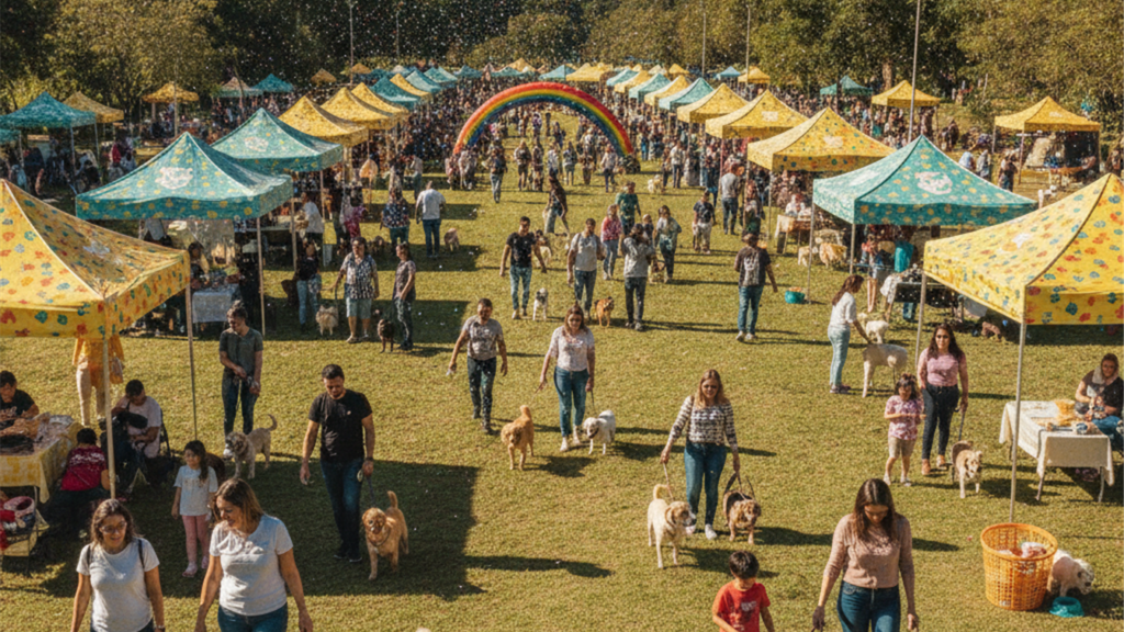 Festival pet no parque, familias com caes