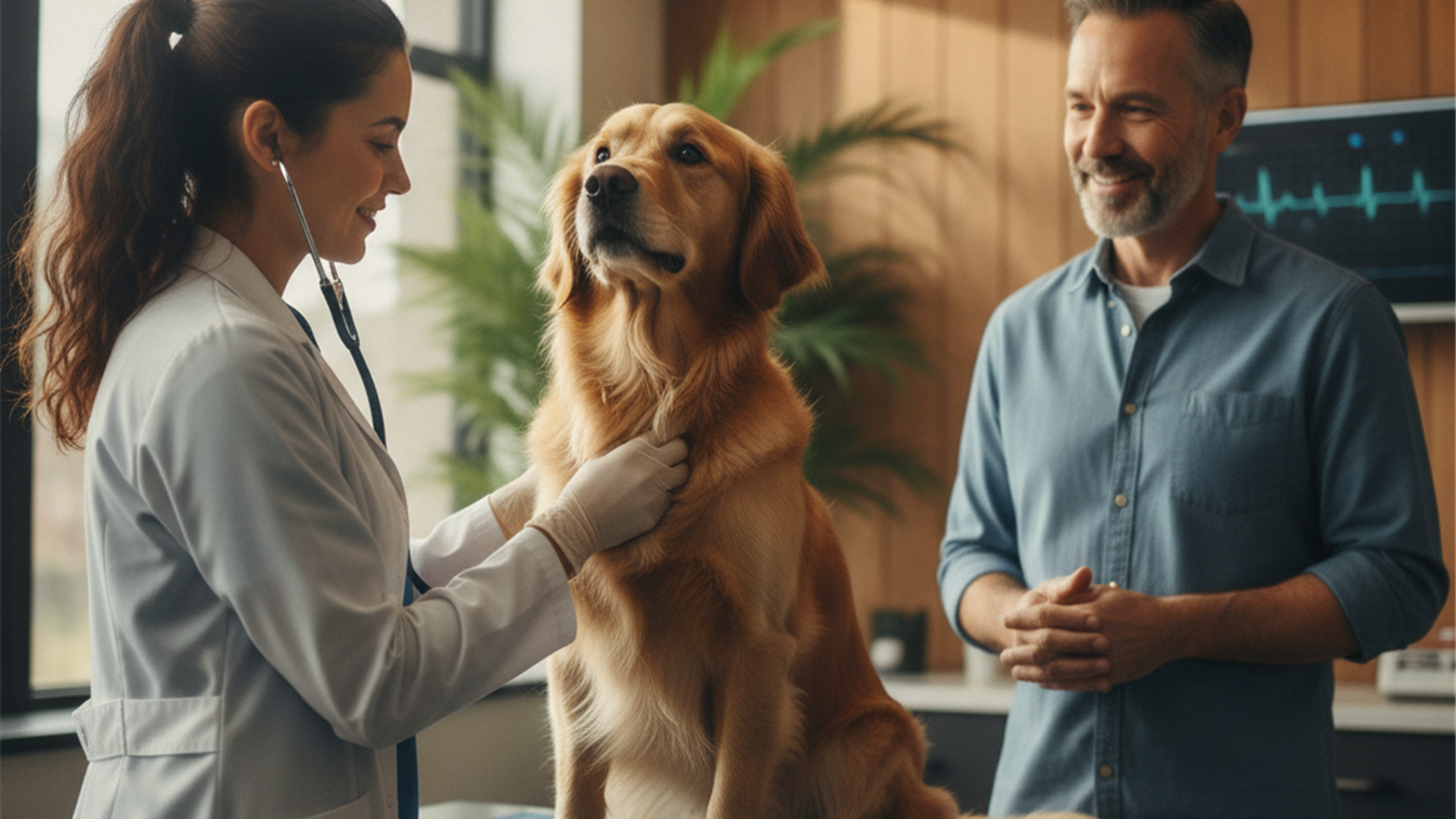 Veterinario examinando cachorro em clinica moderna no Brasil