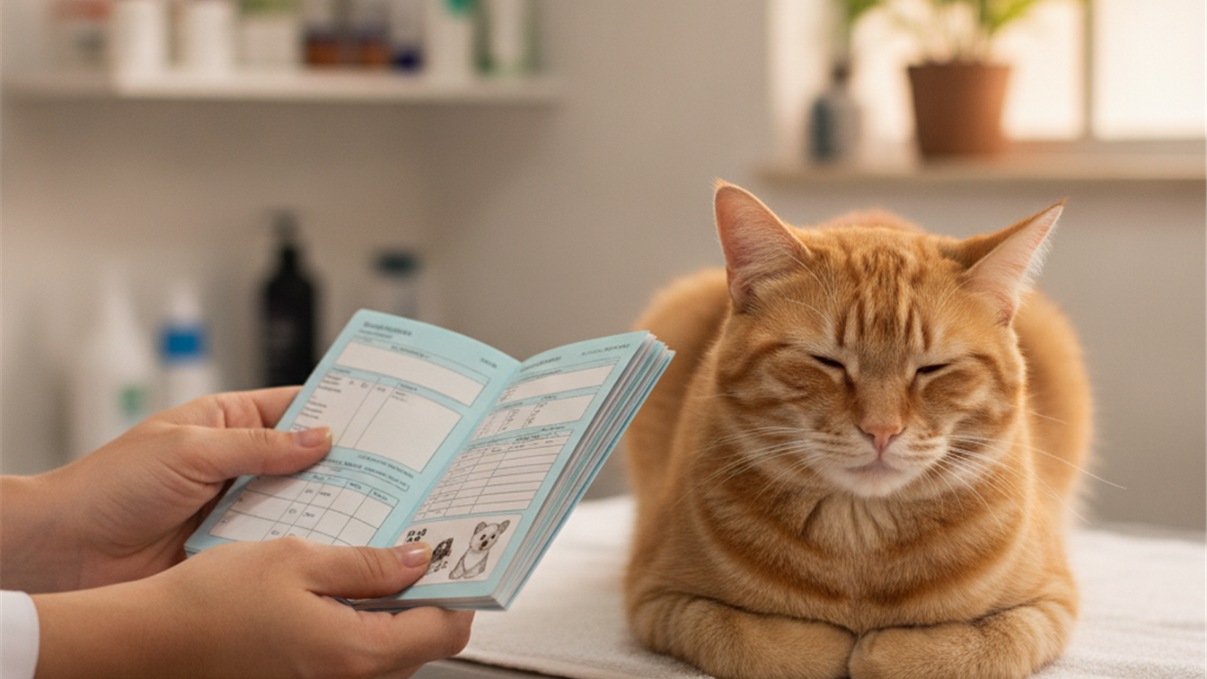 carteira de vacinação de pet e gato em consulta veterinária