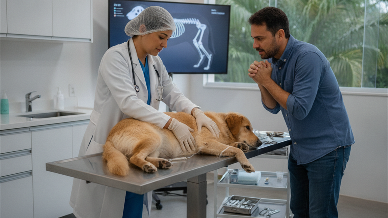 veterinario examinando cachorro antes da castracao