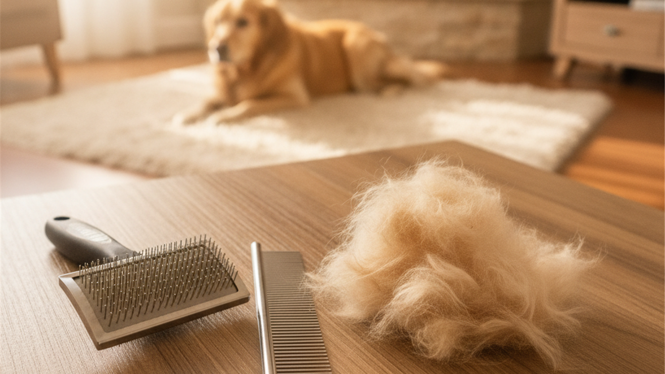 escova e pente para cuidados com o pelo de pets