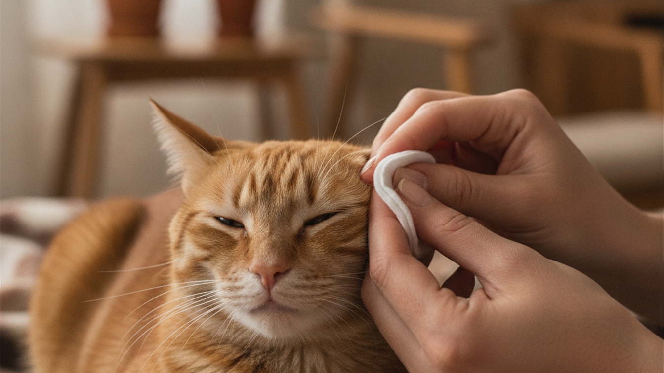 limpeza de ouvido de gato com cuidado