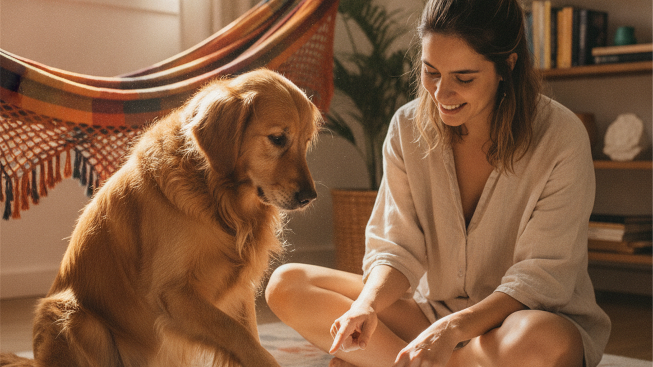 mulher brincando com cachorro brinquedo interativo enriquecimento