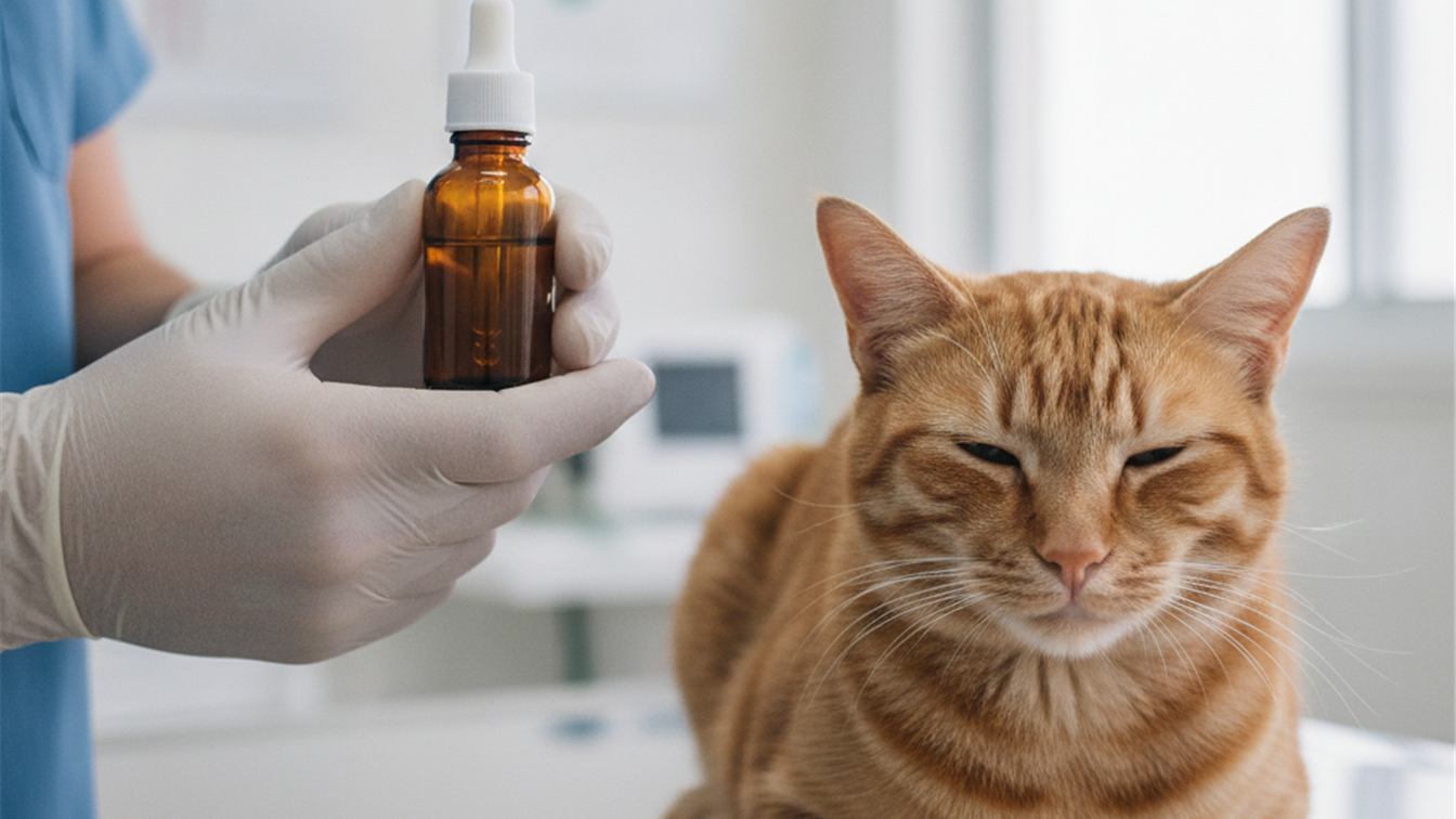 Veterinario com medicamento para gatos em clinica no Brasil