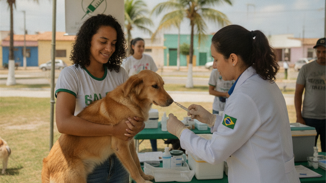 Veterinario aplicando vacina antirrabica em cachorro no Brasil