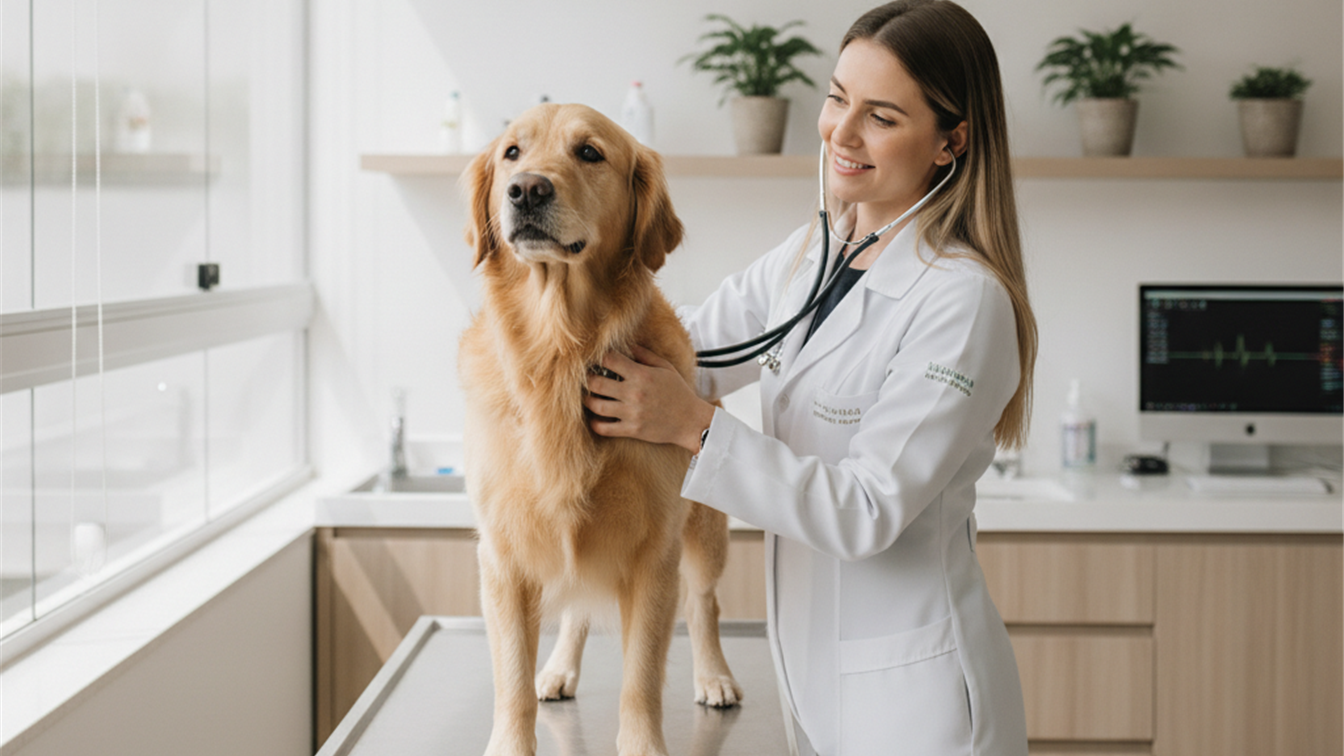 veterinario examinando cachorro em clinica no Brasil