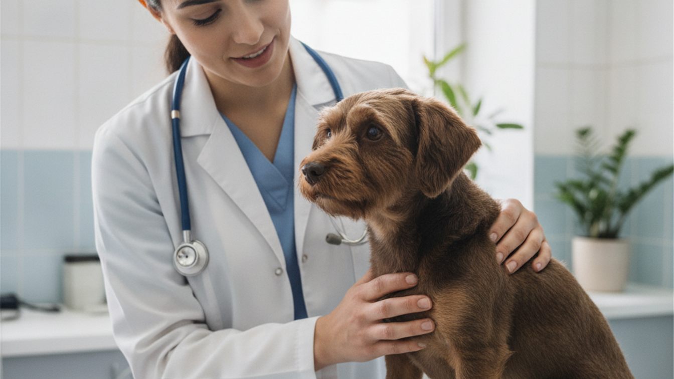 Veterinario examinando cachorro em clinica