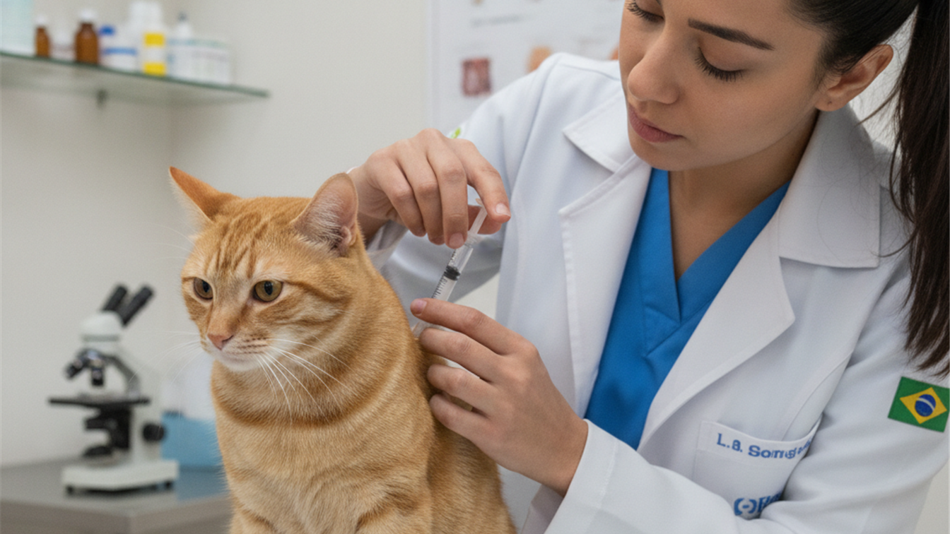 Veterinario aplicando vacina em gato
