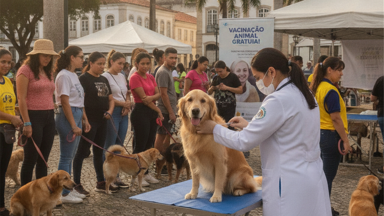 Vacinação antirrábica de cães e gatos em campanha ao ar livre no Brasil