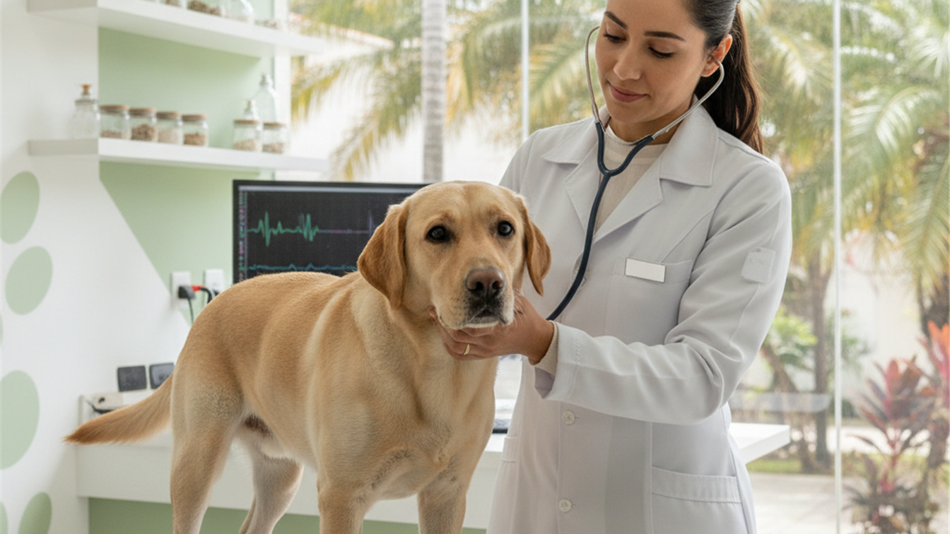 Veterinario examinando cachorro em clinica pet no Brasil