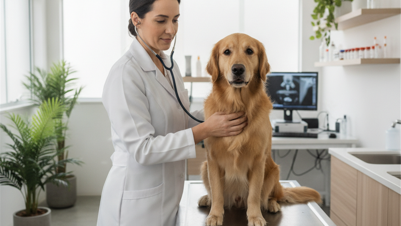 Veterinario examinando cachorro em clinica veterinaria moderna no Brasil