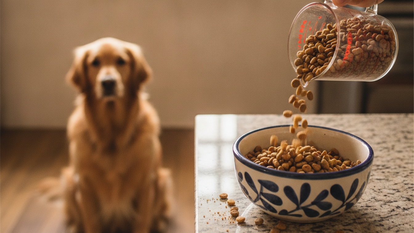 measuring cup dog food portion healthy diet bowl