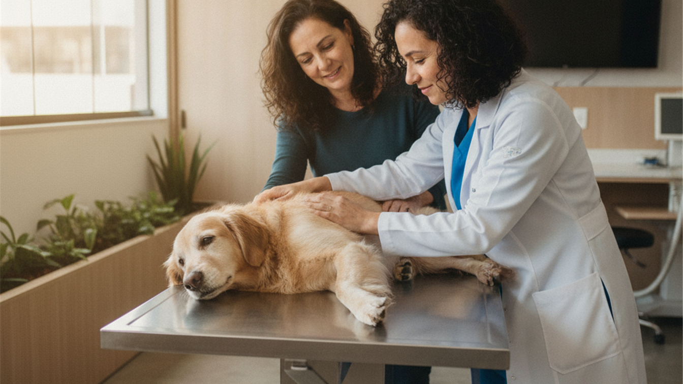 veterinarian examining senior dog elderly pet health checkup