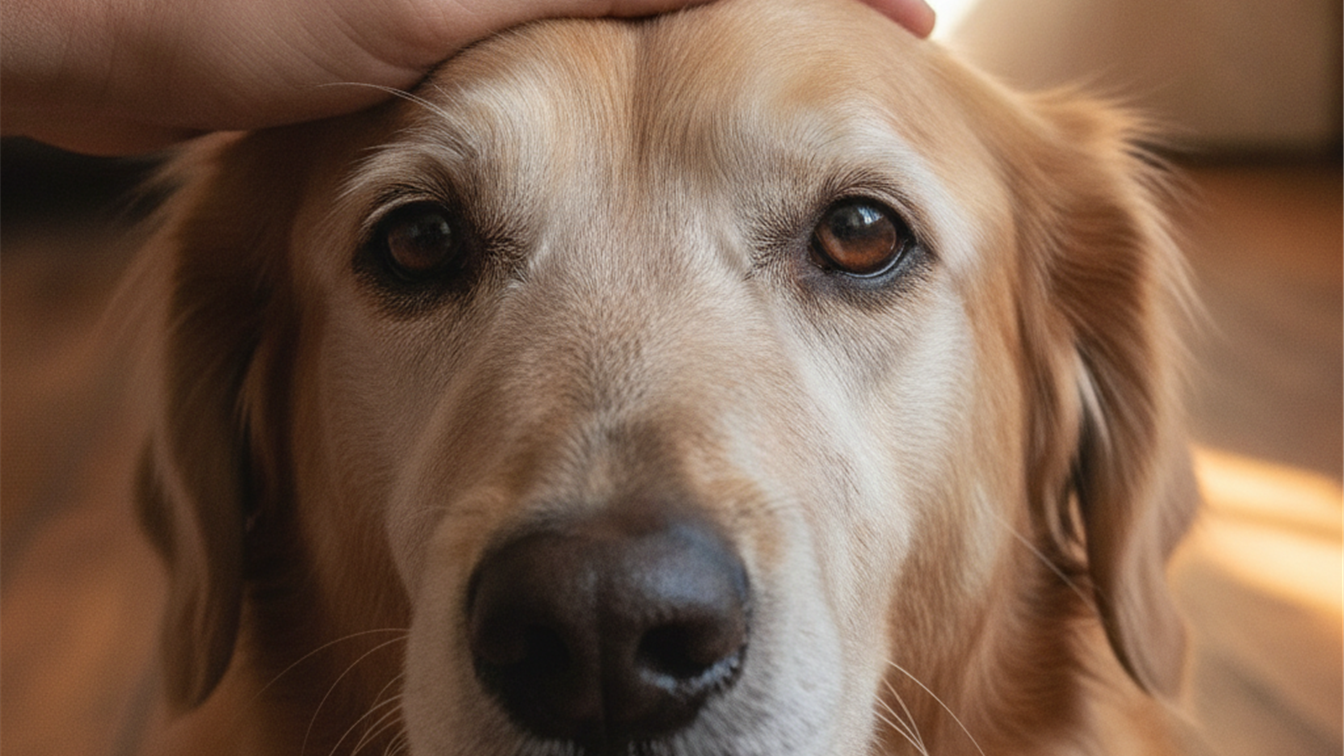 close up elderly dog face grey muzzle senior pet care