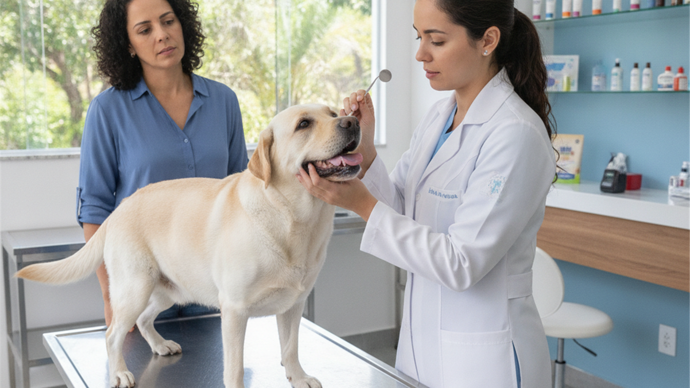 veterinario examinando dentes de cachorro