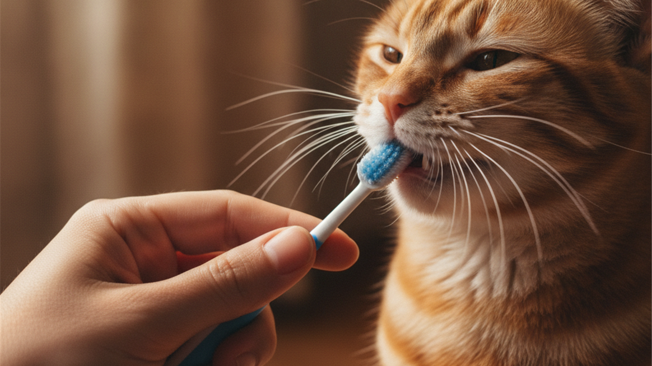 escovacao dental de gato close-up