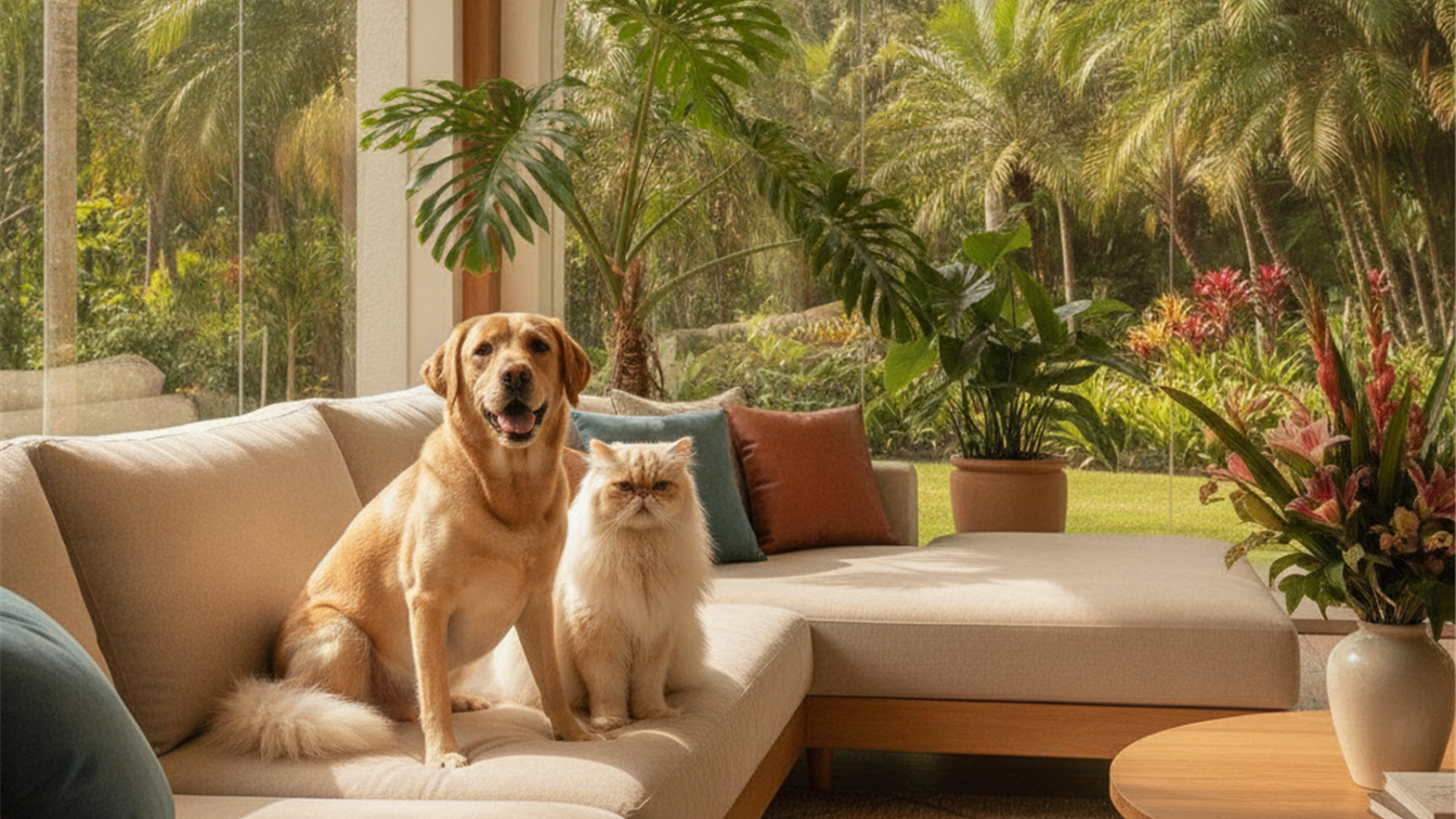 Cao e gato saudaveis em casa brasileira