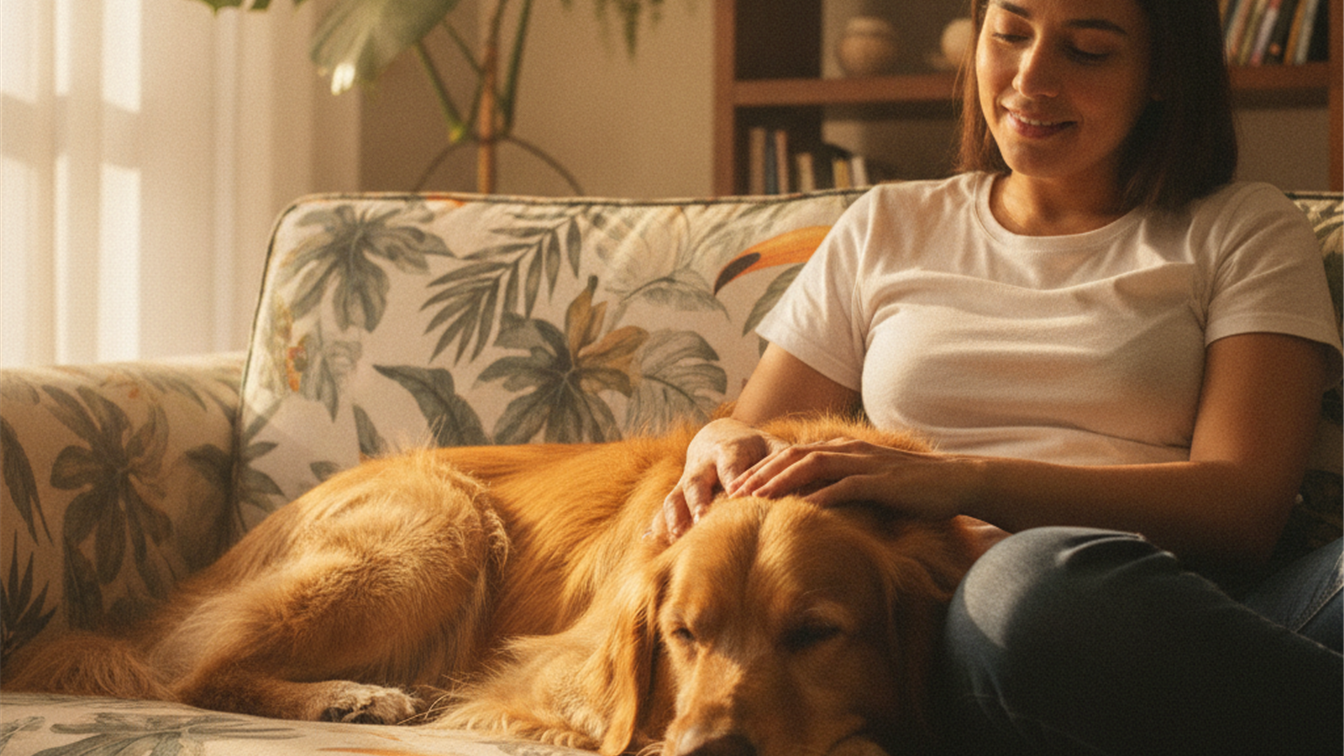 Cachorro golden retriever descansando em casa - saude do coracao dos pets