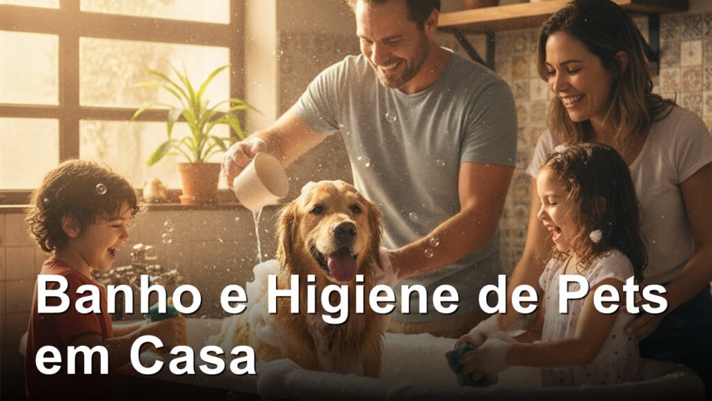 cachorro sendo banhado em casa - higiene pets