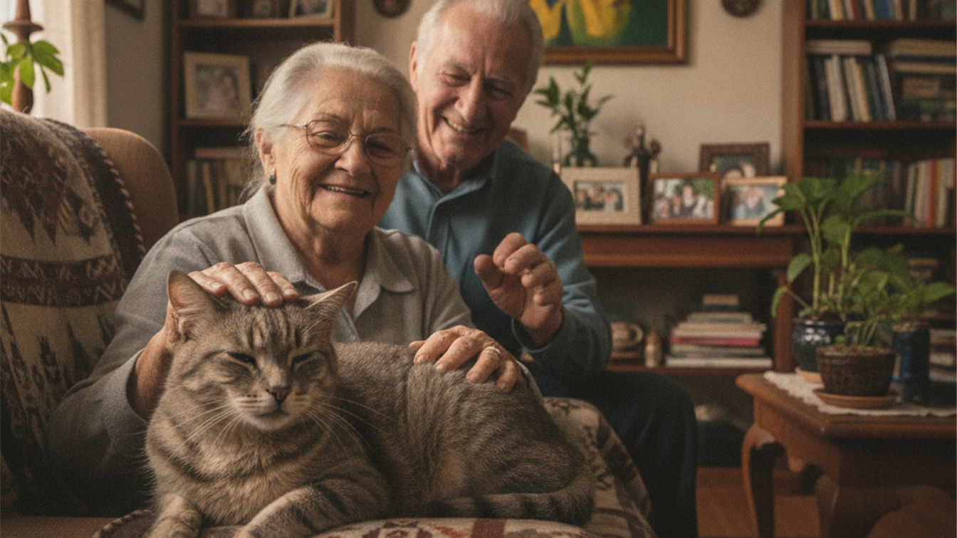 casal com pet idoso gato qualidade de vida casa