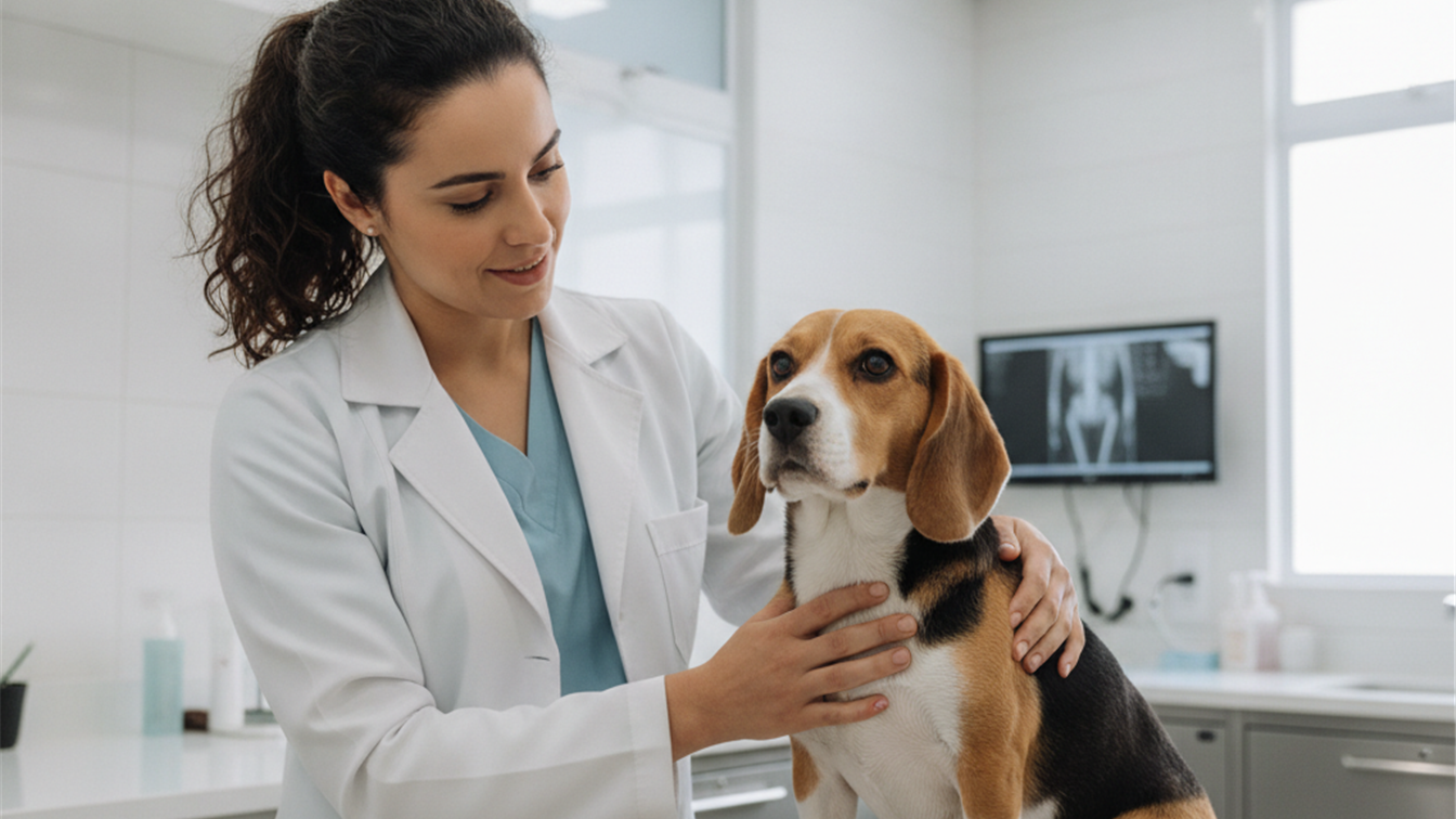 Veterinaria examinando cachorro em clinica moderna no Brasil