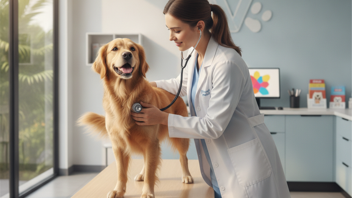 Veterinario examinando cachorro em clinica moderna