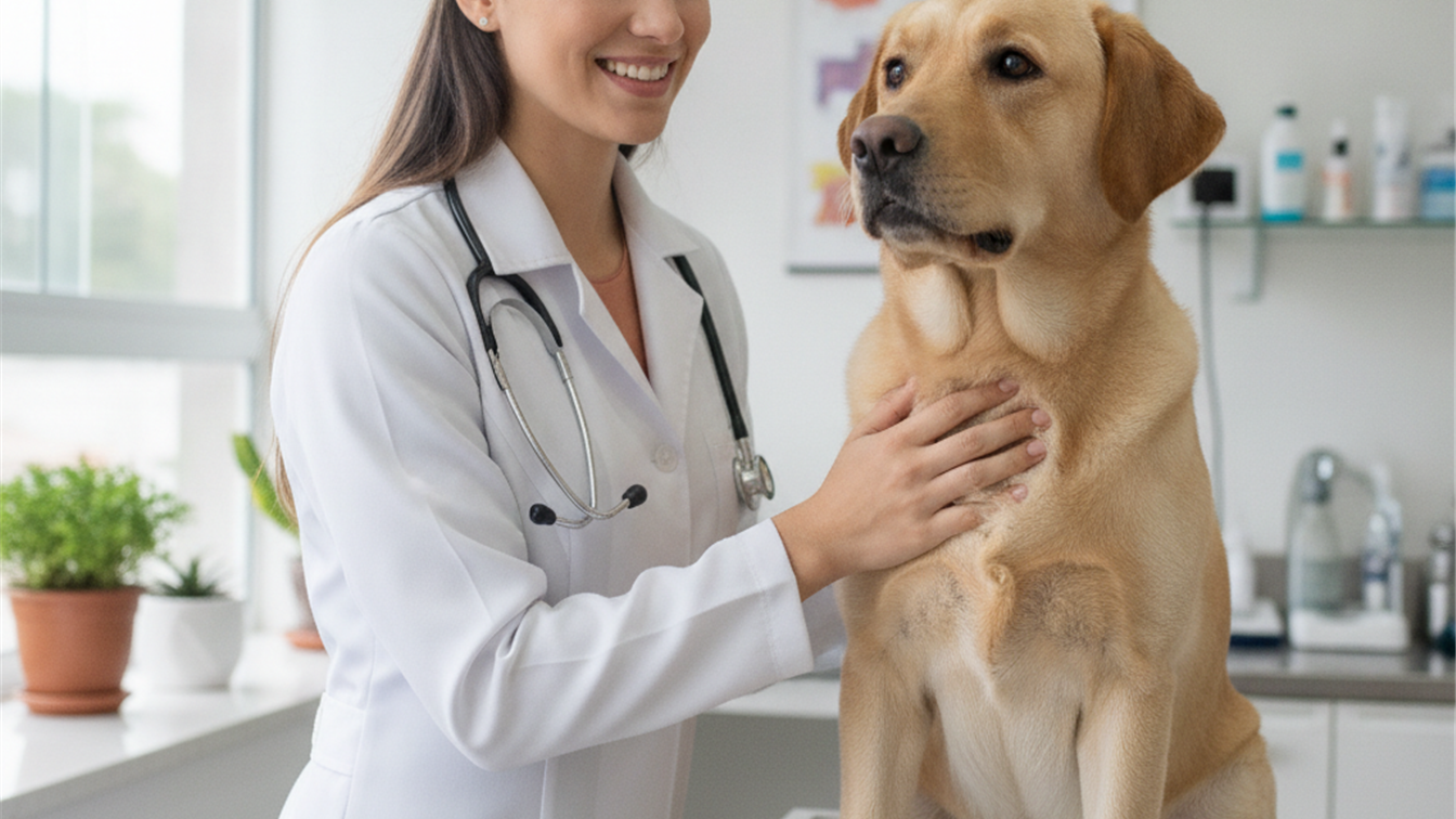 Veterinaria examinando cachorro em clinica veterinaria no Brasil
