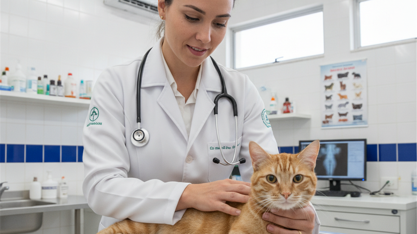 Veterinario examinando gato em clinica veterinaria no Brasil