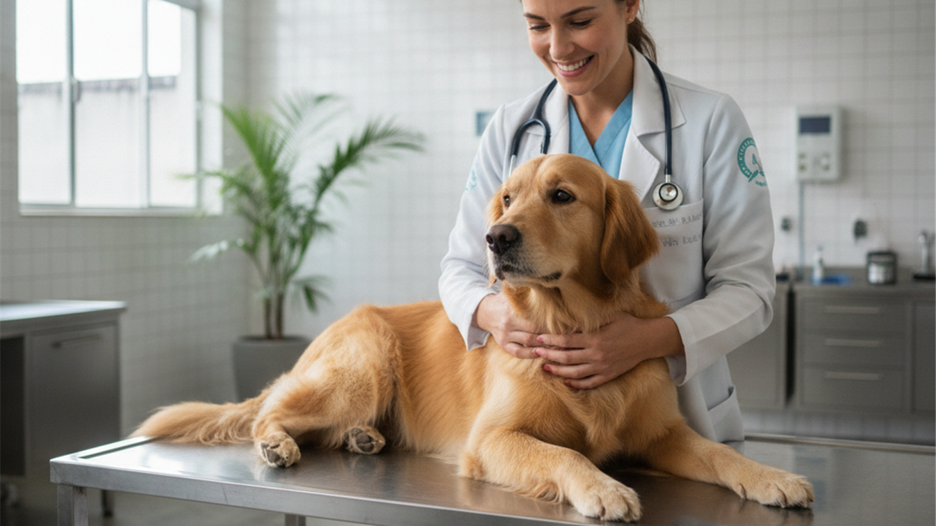 Veterinaria examinando cao no Brasil - saude pet