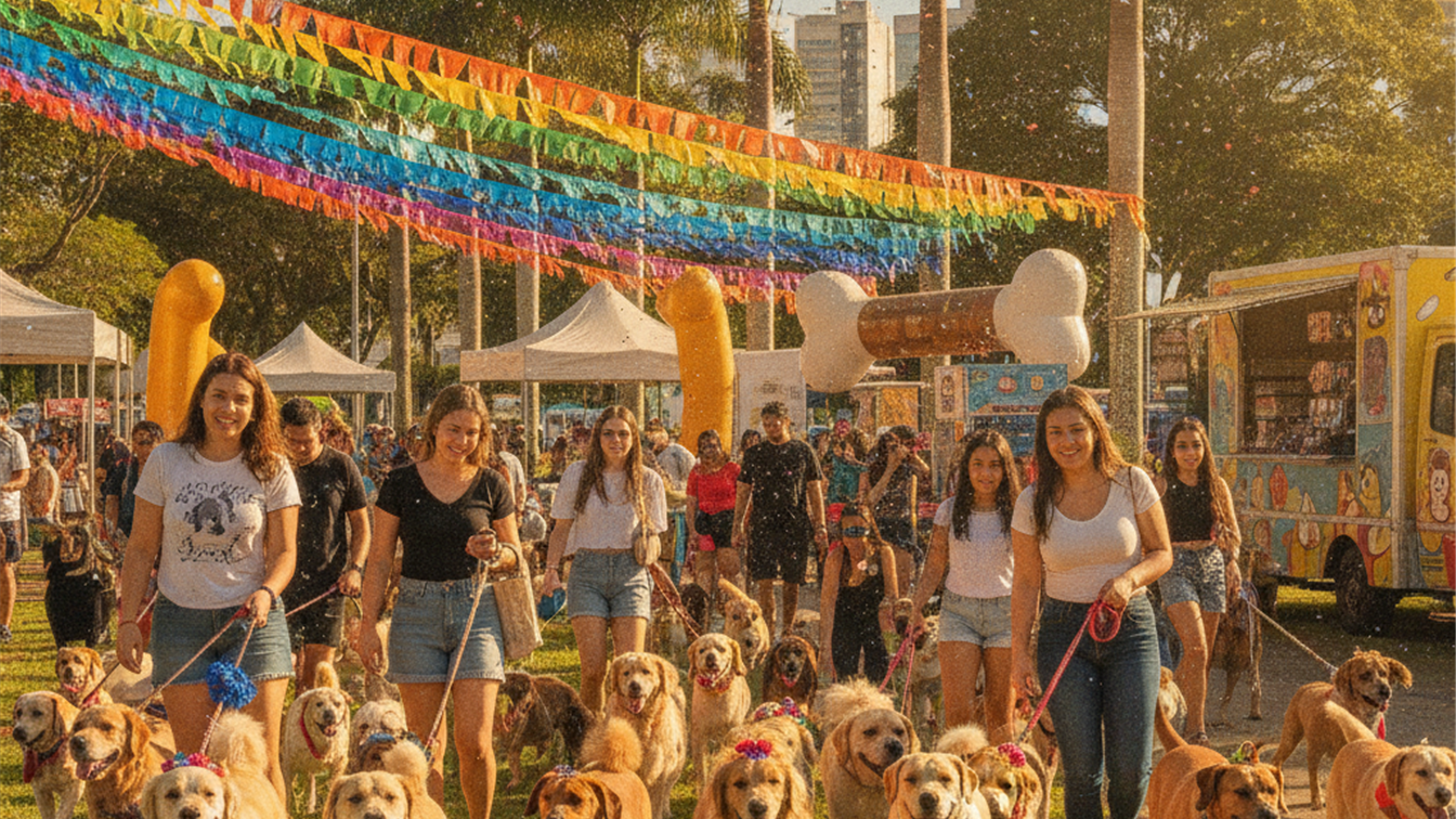 Festival pet ao ar livre com caes e tutores no Brasil