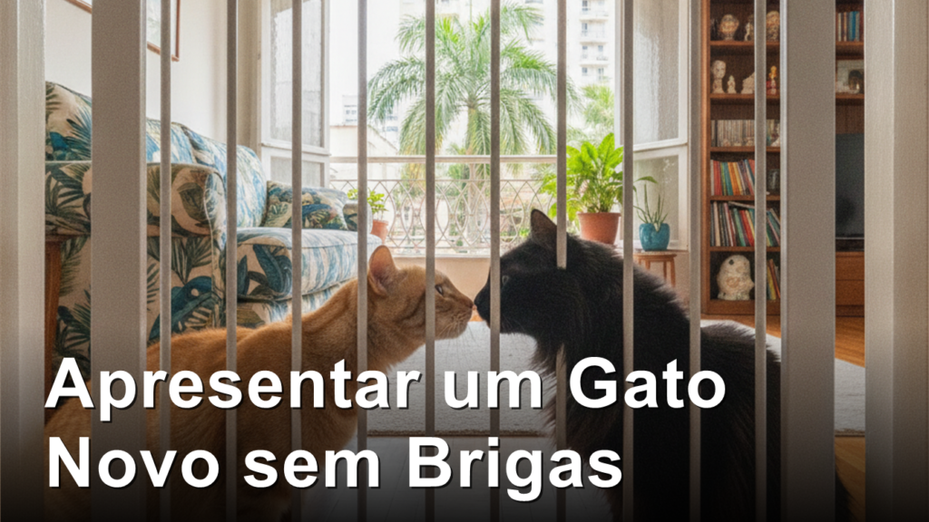 gato novo sendo apresentado a outro gato atraves de grade protetora