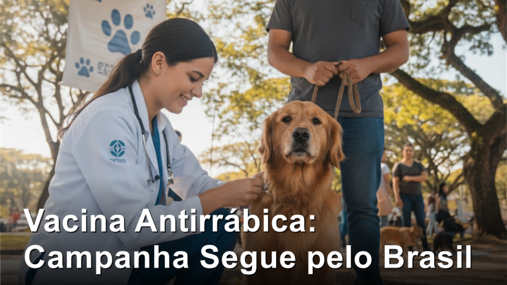 veterinaria vacinando cachorro golden retriever em ponto de vacinacao antirrabica